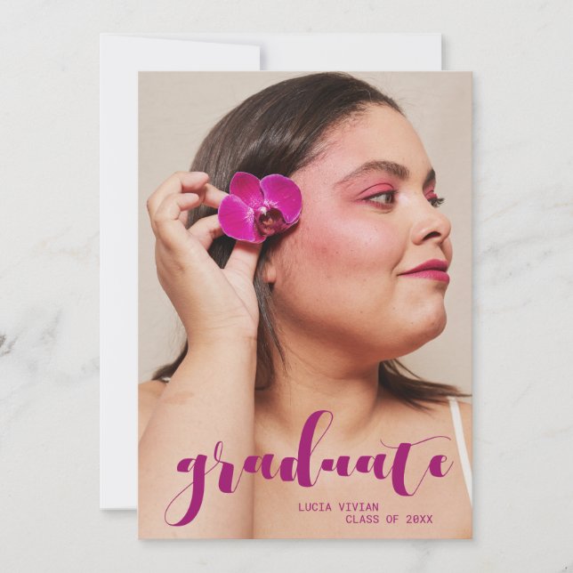 Hot Pink Modern Lady Photo Graduation Party Invitation (Front)