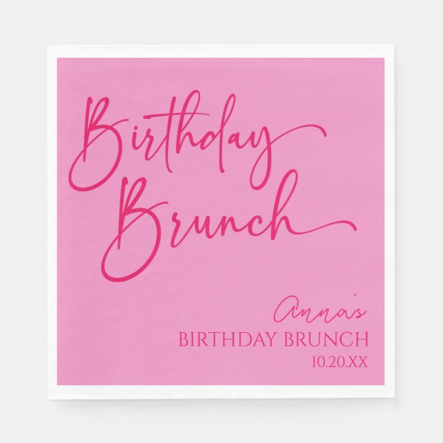 Hot Pink Modern Minimalist Birthday Brunch Party Napkin (Front)