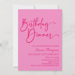 Hot Pink Modern Minimalist Birthday Dinner Party Invitation