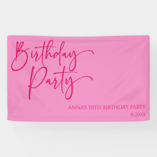 Hot Pink Modern Minimalist Birthday Party Banner