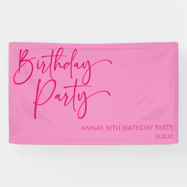 Hot Pink Modern Minimalist Birthday Party Banner (Horizontal)