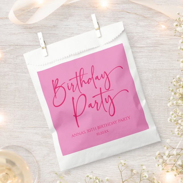 Hot Pink Modern Minimalist Birthday Party Favour Bags (Clipped)
