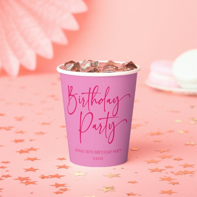 Hot Pink Modern Minimalist Birthday Party Paper Cups (Insitu)