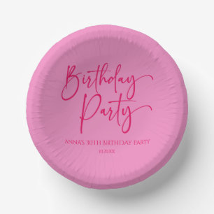 Hot Pink Modern Minimalist Birthday Party Paper Plate