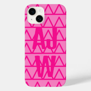 Hot Pink Modern Monogram Geometric Pattern Case-Mate iPhone 14 Case