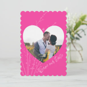 Hot Pink Modern Photo Heart Frame Save The Date    Invitation