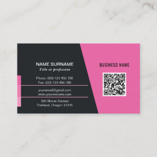 Hot pink modern qr code trendy networking logo business card