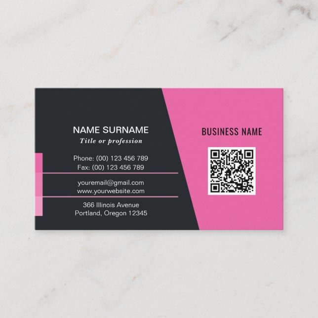Hot pink modern qr code trendy networking logo business card (Front)