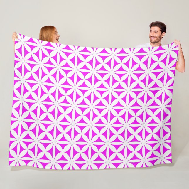 Hot Pink Modern / Retro Flower Print  Fleece Blanket (In Situ)
