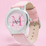 Hot Pink Modern Script Girls Monogram Name Watch<br><div class="desc">Accessorise with elegance using our Hot Pink Modern Script Girls Monogram Name Watch! This stylish timepiece features a vibrant hot pink face, personalised with your name in a chic modern script for a unique, custom look. Perfect for adding a pop of colour to any outfit, it combines fashion with functionality....</div>