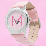 Hot Pink Modern Script Girls Monogram Name Watch<br><div class="desc">Accessorise with elegance using our Hot Pink Modern Script Girls Monogram Name Watch! This stylish timepiece features a vibrant hot pink face, personalised with your name in a chic modern script for a unique, custom look. Perfect for adding a pop of colour to any outfit, it combines fashion with functionality....</div>