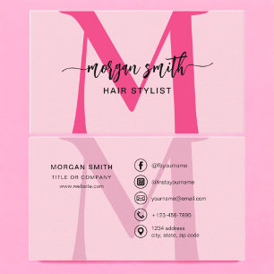 Hot Pink Modern Script Girly Monogram Name Business Card