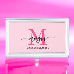 Hot Pink Modern Script Girly Monogram Name Business Card Holder<br><div class="desc">Make a professional statement with our Hot Pink Modern Script Girly Monogram Name Business Card Case! This sleek and stylish case features a bold hot pink design, personalised with your name in an elegant modern script for a chic, custom touch. Perfect for carrying and protecting your business cards, it combines...</div>