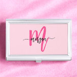 Hot Pink Modern Script Girly Monogram Name Business Card Holder<br><div class="desc">Make a professional statement with our Hot Pink Modern Script Girly Monogram Name Business Card Case! This sleek and stylish case features a bold hot pink design, personalised with your name in an elegant modern script for a chic, custom touch. Perfect for carrying and protecting your business cards, it combines...</div>