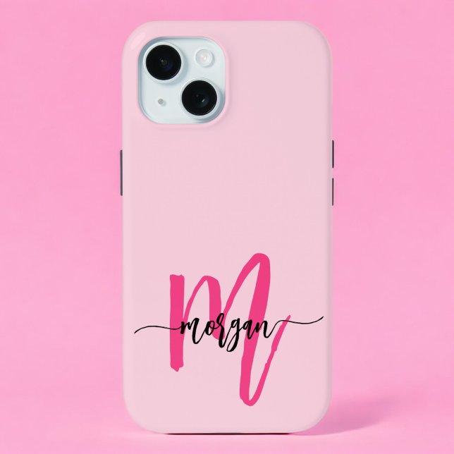 Hot Pink Modern Script Girly Monogram Name Case-Mate iPhone Case (Creator Uploaded)