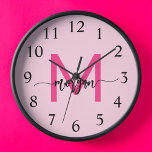 Hot Pink Modern Script Girly Monogram Name  Clock<br><div class="desc">Make a bold statement in your space with our Hot Pink Modern Script Girly Monogram Name Large Clock! Featuring a vibrant hot pink design and personalised with your name in an elegant modern script, this clock adds a stylish and personal touch to any room. Perfect for bedrooms, offices, or living...</div>