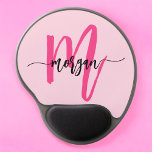 Hot Pink Modern Script Girly Monogram Name Gel Mouse Mat<br><div class="desc">Add a pop of colour to your workspace with our Hot Pink Modern Script Girly Monogram Name Mouse Pad! Featuring a vibrant hot pink design and personalised with your name in a chic modern script, this mouse pad blends style with practicality. The smooth surface ensures precise mouse movements, while the...</div>