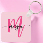 Hot Pink Modern Script Girly Monogram Name Key Ring<br><div class="desc">Keep your keys in style with our Hot Pink Modern Script Girly Monogram Name Keychain! Featuring a vibrant hot pink design, this keychain is personalised with your name in a chic modern script for a custom, fashionable touch. Perfect for adding a bit of flair to your keys or bag, it’s...</div>