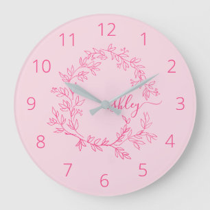 Hot Pink Modern Script Girly Monogram Name Large Clock