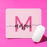 Hot Pink Modern Script Girly Monogram Name Mouse Mat<br><div class="desc">Add a pop of colour to your workspace with our Hot Pink Modern Script Girly Monogram Name Mouse Pad! Featuring a vibrant hot pink design and personalised with your name in a chic modern script, this mouse pad blends style with practicality. The smooth surface ensures precise mouse movements, while the...</div>