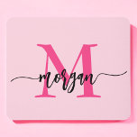 Hot Pink Modern Script Girly Monogram Name Mouse Mat<br><div class="desc">Add a pop of colour to your workspace with our Hot Pink Modern Script Girly Monogram Name Mouse Pad! Featuring a vibrant hot pink design and personalised with your name in a chic modern script, this mouse pad blends style with practicality. The smooth surface ensures precise mouse movements, while the...</div>