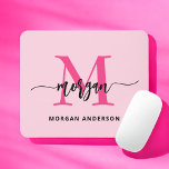 Hot Pink Modern Script Girly Monogram Name Mouse Mat<br><div class="desc">Add a pop of colour to your workspace with our Hot Pink Modern Script Girly Monogram Name Mouse Pad! Featuring a vibrant hot pink design and personalised with your name in a chic modern script, this mouse pad blends style with practicality. The smooth surface ensures precise mouse movements, while the...</div>