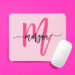 Hot Pink Modern Script Girly Monogram Name Mouse Mat<br><div class="desc">Add a pop of colour to your workspace with our Hot Pink Modern Script Girly Monogram Name Mouse Pad! Featuring a vibrant hot pink design and personalised with your name in a chic modern script, this mouse pad blends style with practicality. The smooth surface ensures precise mouse movements, while the...</div>