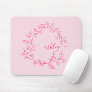 Hot Pink Modern Script Girly Monogram Name Mouse Mat