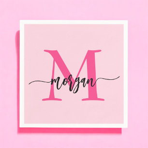 Hot Pink Modern Script Girly Monogram Name Napkin