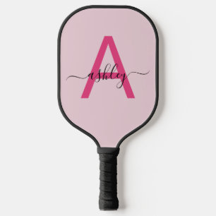 Hot Pink Modern Script Girly Monogram Name Pickleball Paddle