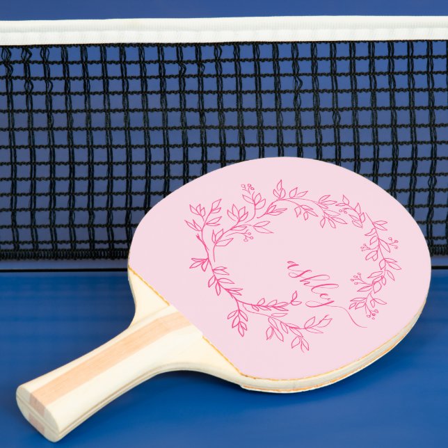 Hot Pink Modern Script Girly Monogram Name Ping Pong Paddle (Insitu)