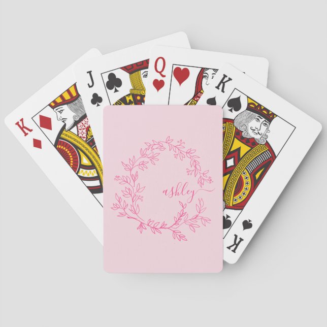 Hot Pink Modern Script Girly Monogram Name Playing Cards (Back)