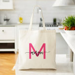 Hot Pink Modern Script Girly Monogram Name Tote Bag<br><div class="desc">Carry your essentials in style with our Hot Pink Modern Script Girly Monogram Name Tote Bag! Featuring a bold hot pink design, this tote is personalised with your name in a chic modern script for a trendy, custom look. Perfect for shopping, school, or everyday use, it offers ample space and...</div>