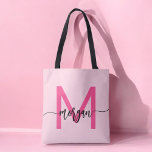 Hot Pink Modern Script Girly Monogram Name Tote Bag<br><div class="desc">Carry your essentials in style with our Hot Pink Modern Script Girly Monogram Name Tote Bag! Featuring a bold hot pink design, this tote is personalised with your name in a chic modern script for a trendy, custom look. Perfect for shopping, school, or everyday use, it offers ample space and...</div>