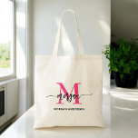 Hot Pink Modern Script Girly Monogram Name Tote Bag<br><div class="desc">Carry your essentials in style with our Hot Pink Modern Script Girly Monogram Name Tote Bag! Featuring a bold hot pink design, this tote is personalised with your name in a chic modern script for a trendy, custom look. Perfect for shopping, school, or everyday use, it offers ample space and...</div>