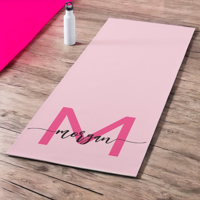 Hot Pink Modern Script Girly Monogram Name Yoga Mat (Creator Uploaded)