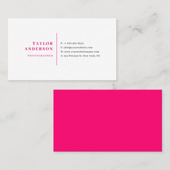 Hot Pink Modern Serif Typography Minimalist Business Card (Front/Back)