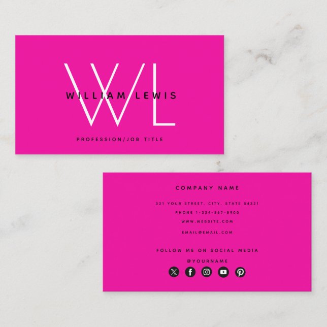 Hot Pink Modern Social Media Icon  Business Card (Front/Back)