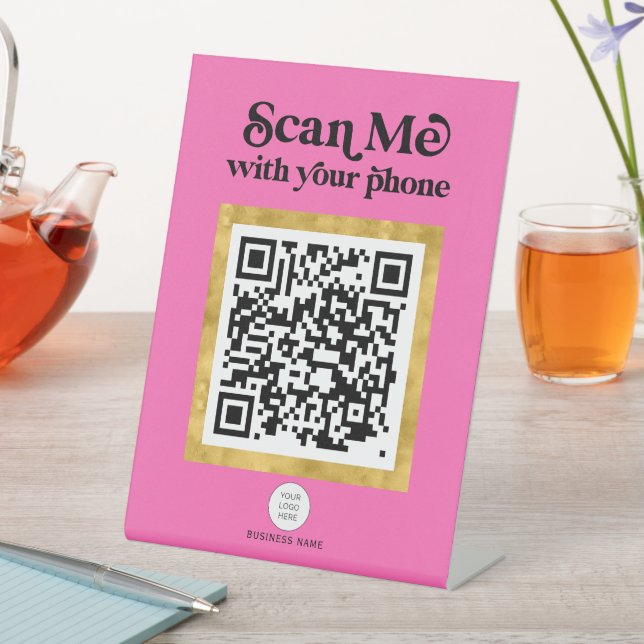 Hot pink Modern trendy QR code business sign (In SItu)