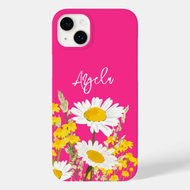 Hot Pink Modern Wildflowers Custom Monogram Case-Mate iPhone Case (Back)