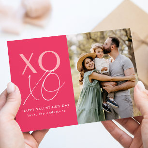 Hot Pink Modern XOXO Valentine's Day Photo Holiday Card