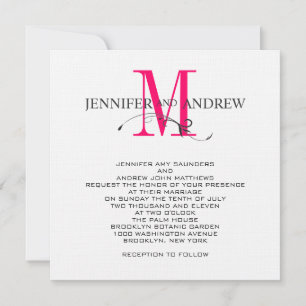 Hot Pink Monogram and Names Wedding Invitation