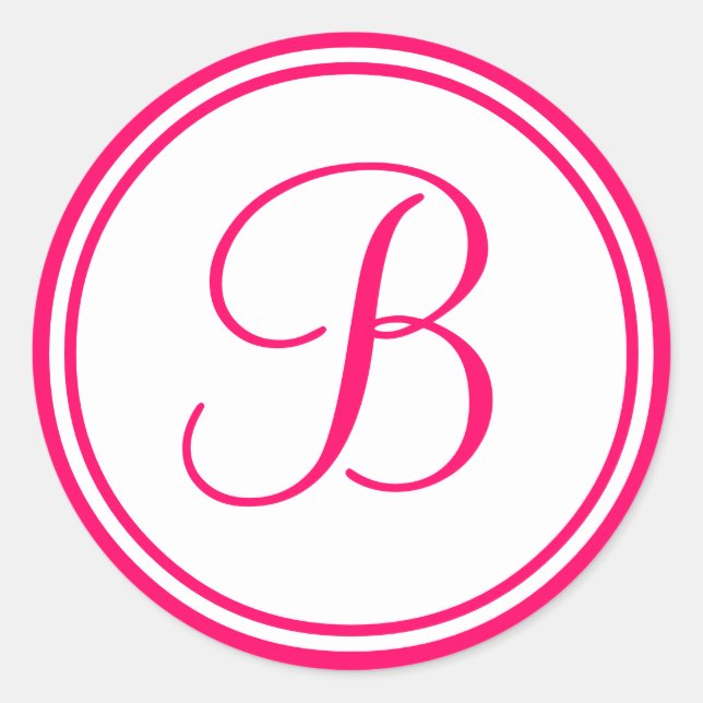 Hot Pink, Monogram B Wedding Label (Front)
