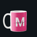 Hot Pink Monogram Coffee Mug<br><div class="desc">Personalized Modern Glamorous Magenta Hot Pink Initial Name Monogram Coffee Mug. This stylish mug combines a modern minimalist vibe with a glamorous, personal touch, perfect for any coffee or tea lover. Featuring bold white initials on a vibrant magenta hot pink background and your name in sleek black typography, the luxury...</div>