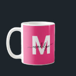 Hot Pink Monogram Coffee Mug<br><div class="desc">Personalized Modern Glamorous Magenta Hot Pink Initial Name Monogram Coffee Mug. This stylish mug combines a modern minimalist vibe with a glamorous, personal touch, perfect for any coffee or tea lover. Featuring bold white initials on a vibrant magenta hot pink background and your name in sleek black typography, the luxury...</div>