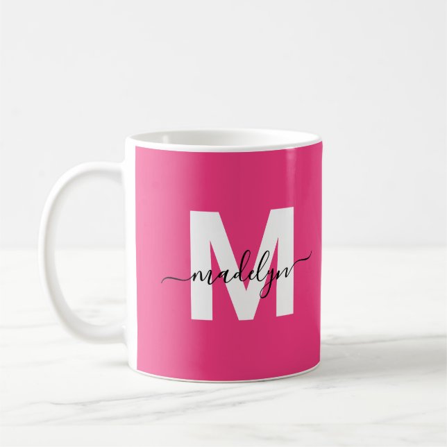 Hot Pink Monogram Coffee Mug (Left)