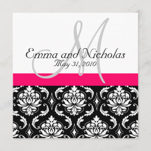 Hot PInk Monogram Damask Wedding Invitation