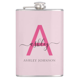Hot Pink Monogram Girl's Bachelorette Party Flask