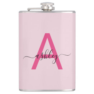 Hot Pink Monogram Girl's Bachelorette Party Hip Flask