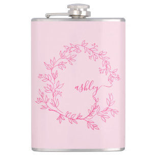 Hot Pink Monogram Girl's Bachelorette Party Hip Flask